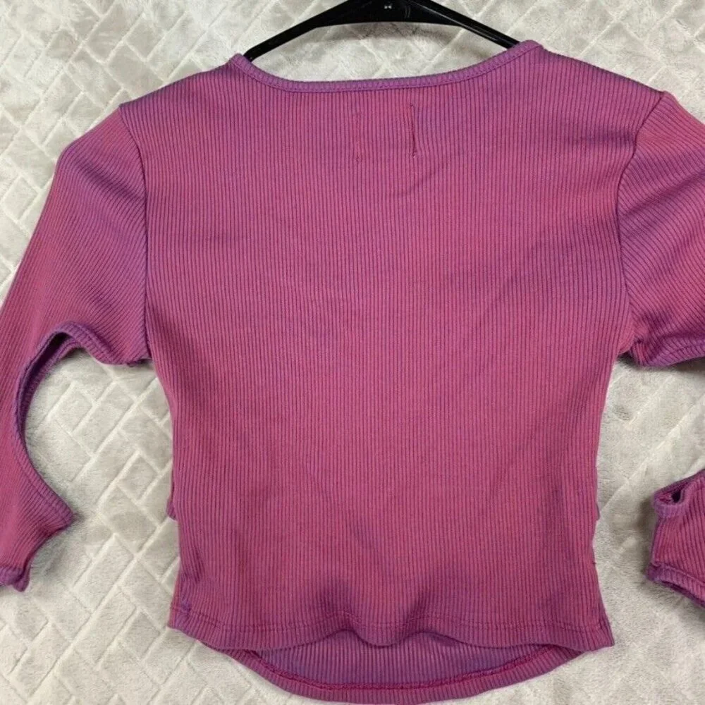 BDG Womans Small Crop Top Purple Long Sleeve Keyhole Open Barbie Clubbing Rave